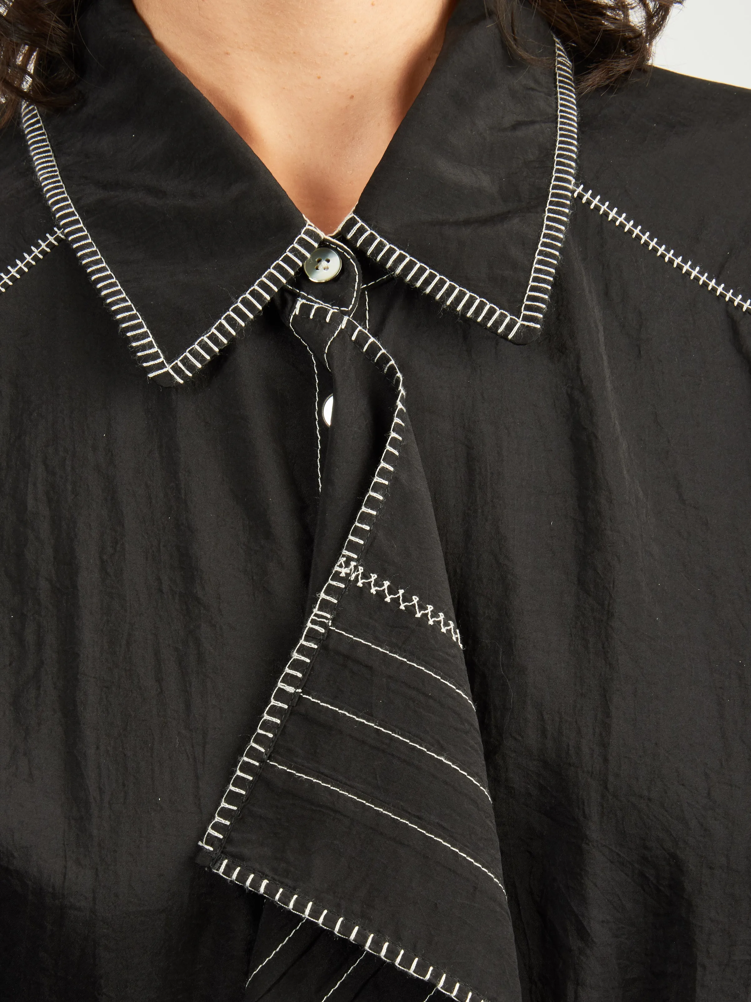 Black Embroidered Asymmetrical Shirt Dress
