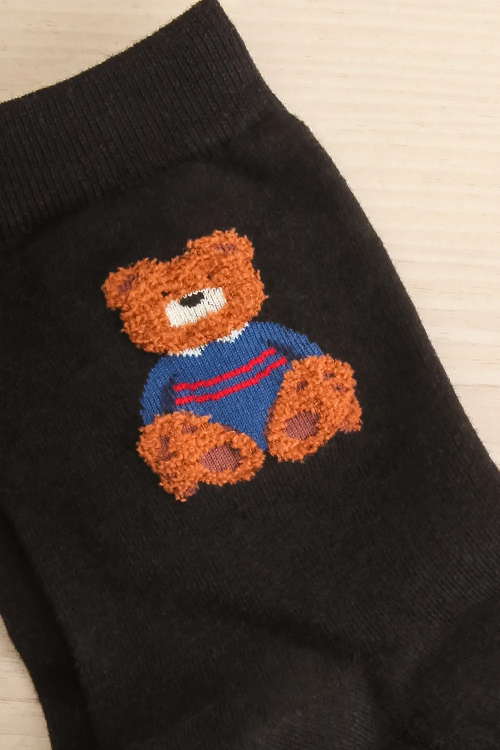 Cairo Black | Crew Socks w/ Fuzzy Bear Details