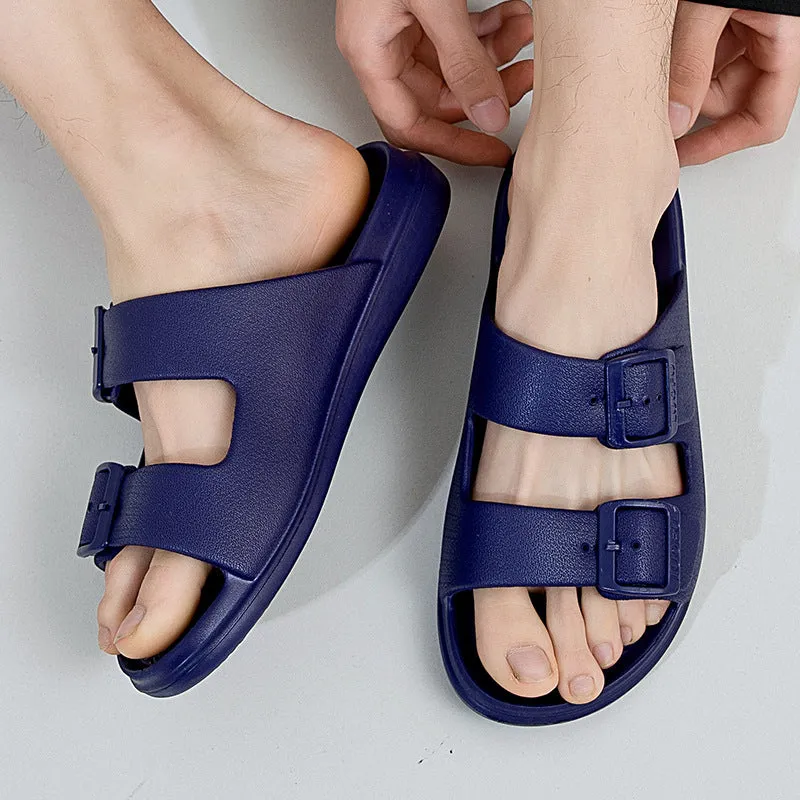 Fashionable Outdoors Slide Sandals for Women, Buckle Decor Plain Jelly Open Toe Footbed Sandals