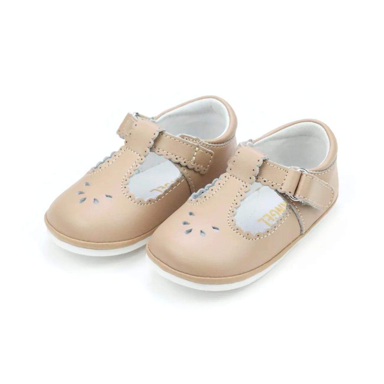 L'amour Angel Dottie Scalloped T-Strap Mary Jane - Latte