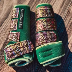 Medium Green Dyed Iconoclast Fronts w/Glitter Aztec Leather Straps