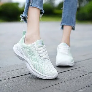Women's Knitted Sneakers Low Heels Women Vulcanized Shoes Lace Up Mesh Breathable Spring Autumn Female Running Shoe Casual