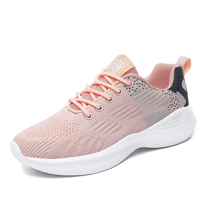 Women's Knitted Sneakers Low Heels Women Vulcanized Shoes Lace Up Mesh Breathable Spring Autumn Female Running Shoe Casual